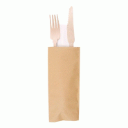Kit 3/1 couverts fourchette + couteau en bois + serviette 20cm - par 100