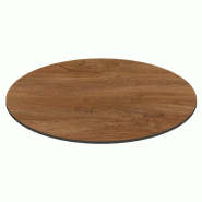 Oviala Business Plateau de table de jardin rond HPL 70 cm chêne foncé - marron métal 114933