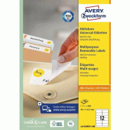 Avery Zweckform 1200 étiquettes enlevables blanc, format 99,1 x 42,3 mm (100 feuilles A4 / cdt) - blanc L4743REV-100