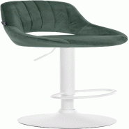 Décoshop26 - Tabouret de bar x1 réglable en hauteur en velours vert dossier ajouré et pied métal blanc 10_0005732 - blanc métal 3000265186010