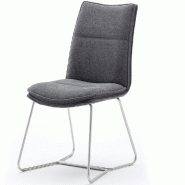 LOT DE 2 CHAISES DESIGN HALSOU TISSU ANTHRACITE ET PIEDS ACIER BROSSÉ