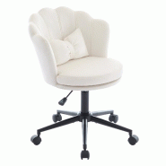 Merax Chaise de bureau en velours beige, dossier pétale, coussin lombaire papillon, hauteur réglable, pivotante à 360° et roulettes - beige multi- Merax Chaise de bureau en velours beige, dossier pétale, coussin lombaire papillon, hauteur réglable, pivotante à 360° et roulettes - beige multi-