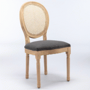 Merax Ensemble de 2 chaises de salle à manger , chaise en bois massif, style français, dossier en rotin, aspect lin, chaise rembourrée, bois nature