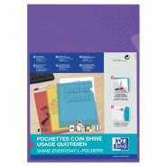 Oxford Lot de 50 Sachet de 10 pochettes coin Shine A4, en polypro lisse coloris violet - 3045050174513