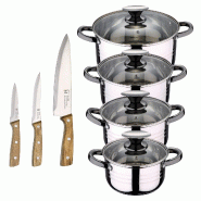 BERGNER - Batterie de cuisine DINA 8 pcs 16/18/20/24cm en acier inoxydable compatible induction avec Set de 3 Couteaux en Acier Inoxydable - multi-mat BERGNER - Batterie de cuisine DINA 8 pcs 16/18/20/24cm en acier inoxydable compatible induction avec Set de 3 Couteaux en Acier Inoxydable - multi-mat