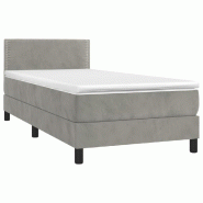 Décoshop26 - Cadre de lit LED avec sommier tête de lit matelas 90x200cm tissu velours gris clair TDL0208466 - gris 3001541747765