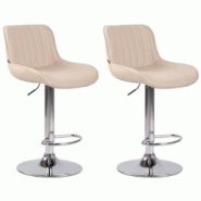 Décoshop26 - Lot de 2 tabourets de bar chaises hautes en PVC crème coutures verticales support en métal chromé 10_0004274 - 3000252018270 Décoshop26 - Lot de 2 tabourets de bar chaises hautes en PVC crème coutures verticales support en métal chromé 10_0004274 - 3000252018270