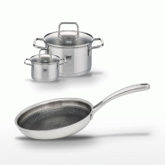 Lot Poêle 24cm & 2 Faitouts 12/20cm Elo Relief Evolution - gris inox 3176239954456