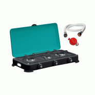 Réchaud à gaz portable 3 feux 4100W Brûleurs + Grille en Fonte amovibles + Tuyau gaz + détendeur Propane GOLD III INTEC - noir 3701599340252