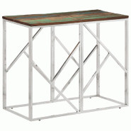 Table console argenté acier inoxydable/bois massif récupération Modèle Atlas Fixe - 349992