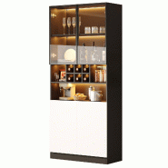 Merax Vitrine LED 80 x 30 x 180 cm, meuble haut vitré, casier à vin, étagères ouvertes, blanc/noir - multicolore multi-matériau N880P4879656B