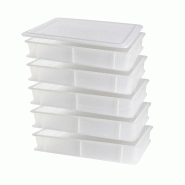 MOLDICA 5 boîtes empilables pour la levée du pain et des pizzas + 1 couvercle, polyéthylène, 30 x 40 x 10, blanc - blanc plastique PCOOK5COP1