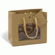 Sac kraft brun avec fenêtre en PET et poignées papier 16x8x14cm - par 12