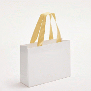 Sac luxe blanc mat poignées ruban or 24x8x18cm - par 12