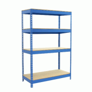 SimonRack Rayonnage industriel, 2000x1200x450 mm, 300 kg au point de flexion, 4 étagères bois, rayonnage garage, Bleu/Bois- Bricoforte - bleu métal