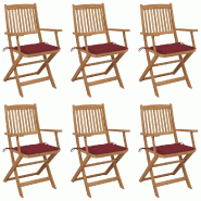 VidaXL Chaises Pliables De Jardin Lot De 6 Avec Coussins Bois D Acacia - rouge 3065470