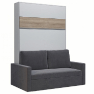 ARMOIRE LIT ESCAMOTABLE DJUKE SOFA BLANC BANDEAU CHÊNE CANAPÉ GRIS 140*200 CM