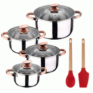 BERGNER - Batterie de cuisine NONA 8 pcs 16/18/20/24cm en acier inoxydable compatible induction avec jeu de 2 ustensiles de cuisine EXCALIBUR - multi-