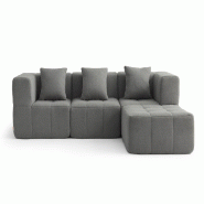 Canapé d'angle modulaire MILYSOFA SOFABULOUS 3 places avec méridienne Tissu fine bouclette Gris nuage - MS-BULOUS-4-CG