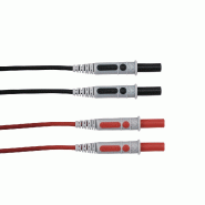 CHAUVIN ARNOUX - Jeu de 2 cordons Silicone (1 rouge, 1 noir) surmoulés - Fiche mâle droite 4mm isolée - 15A - 1,5m - 1000V CAT IV
