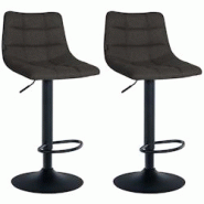 Décoshop26 - Lot de 2 tabourets de bar en tissu gris foncé base métal noir réglable en hauteur et repose-pieds TDB10616 - gris 3002467632692