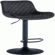Décoshop26 - Tabouret de bar x1 assise avec coutures décoratives losange en velours noir et pieds en métal noir 10_0005228 - noir métal 3000252526331