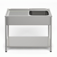 Évier avec bac à droite et égouttoir, avec panneau frontal et étagère inférieure, acier inoxydable | 850 x 800 x 500 mm | Gasfrit - inox gf3202