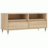 Helloshop26 - Meuble TV contemporain avec grand rangement salon 100 x 34 x 44 cm en bois d'ingénierie chêne sonoma 02_0048964 - Bois massif 30002355