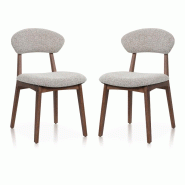 Kosmi Lot de 2 chaises LINA en bois aspect noyer et tissu chiné rembourré - marron Bois massif 3760301699781
