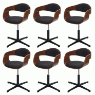 Mendler Lot de 6 chaises de salle à manger HWC-H46, chaise, réglable en hauteur mécanisme de rotation bois courbé FSC® ~ aspect noyer, tissu gris