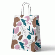 Sac kraft floral moderne poignées torsadées 24x12x32cm - par 50