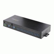 StarTech.Com Hub Industriel à 16 Ports USB 5Gbps avec Adaptateur d'Alimentation, Boîtier Métallique, Montable, Protection ESD, Bornier d'Alimentation, Chargeur USB, Commutateur Double-Hôte