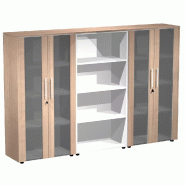 Armoire combiné 4 portes en verre fumé à serrure - 9 étagères - L. 243 x P. 43 x H. 158 cm So Flora - Frêne Noir_0