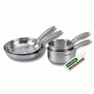 Batterie de cuisine avec 2 poêles 20/28 cm et 2 casseroles 14/18 cm en acier inoxydable sans PFAS Fackelmann Vita3 - gris Acier inoxydable 18/10 3176_0