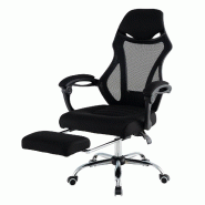 Chaise Bureau Ergonomique COSTWAY avec Repose-Pieds Rétractable, Appui-Tête et Accoudoirs, Dossier Réglable en Hauteur - noir métal ON32841PW
