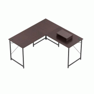 COSTWAY Bureau en L, bureau d'angle réversible, table d'angle avec trous pour câbles et support amovible pour unité centrale/moniteur - marron mét COSTWAY Bureau en L, bureau d'angle réversible, table d'angle avec trous pour câbles et support amovible pour unité centrale/moniteur - marron mét