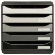 Exacompta - Réf. 3097294D - BIG BOX PLUS - Caisson 5 tiroirs  - Dimensions extérieures :  Prof. 34,7 x l 27,8 x H 27,1cm - Dégradé de gris glossy