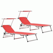 Helloshop26 - Chaises longues pliables et toit 2pcs aluminium textilène rouge - rouge aluminium 3000656547765