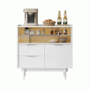 Merax Buffet 80x35x80 cm, buffet avec bande lumineuse LED, buffet avec portes coulissantes en verre, 2 tiroirs, blanc - blanc multi-matériau N656P247