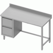 Table de travail inox adossée avec deux tiroirs à gauche sans étagè... - P930247180