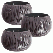WellHome - Lot de 3 pots 1,4 L Bowl Sandy Ø18 cm chacun, coloris anthracite - gris plastique PK4425
