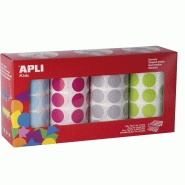 Apli Pack de 4 x 1770 gommettes rondes, diam. 20 mm, en rouleau, coloris assortis - 8410782176855
