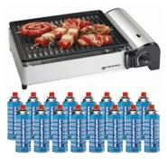 Barbecue à gaz 1900W Grille anti adhesive + 16 cartouches gaz camping KEMPER - gris 3701599307729 Barbecue à gaz 1900W Grille anti adhesive + 16 cartouches gaz camping KEMPER - gris 3701599307729