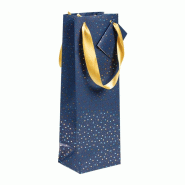 Clairefontaine Lot de 5 Sac cadeau Nuit bleutée, format bouteille (12,5x9,5x38 cm), papier 170 g/m², ruban satin assorti - 3329682129135