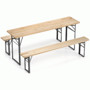 COSTWAY Ensemble bistrot 3 pièces, table pique‑nique avec 2 bancs, cadre métallique pour balcon jardin 178 x 46 x 76 cm - marron métal ZB35380PW