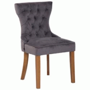 Décoshop26 - Chaise de salle à manger x 1 style Chesterfield dossier capitonné en velours gris et pieds en bois clair 10_0003736 - gris 3000251740554 Décoshop26 - Chaise de salle à manger x 1 style Chesterfield dossier capitonné en velours gris et pieds en bois clair 10_0003736 - gris 3000251740554
