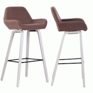 Décoshop26 - Lot de 2 tabourets de bar en tissu marron pieds en bois de chêne blanc design original robuste et confortable 10_0000410 - marron 30007 Décoshop26 - Lot de 2 tabourets de bar en tissu marron pieds en bois de chêne blanc design original robuste et confortable 10_0000410 - marron 30007