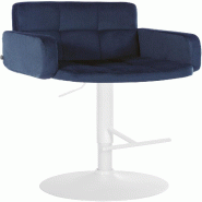 Décoshop26 - Tabouret de bar x1 avec accoudoirs et repose-pieds en velours couleur bleu cadre en métal blanc 10_0006528 - bleu métal 3000265622662