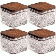 Ensemble pots en verre avec couvercle bois 4 pots carrés - Milla Hanah Home - marron 8684284028008 Ensemble pots en verre avec couvercle bois 4 pots carrés - Milla Hanah Home - marron 8684284028008