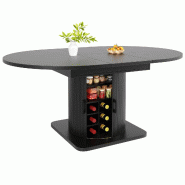 Merax table à manger extensible 118-158 cm, ronde avec rangement, porte-bouteilles et étagères, noir - noir Bois manufacturé N620CZ260501S